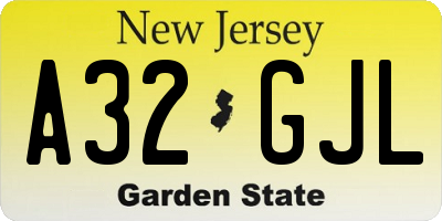 NJ license plate A32GJL