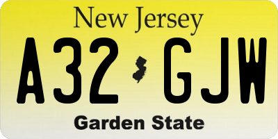 NJ license plate A32GJW