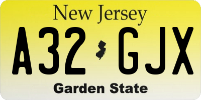NJ license plate A32GJX