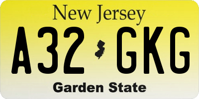 NJ license plate A32GKG