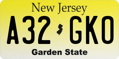 NJ license plate A32GKO