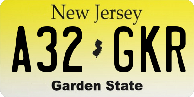 NJ license plate A32GKR