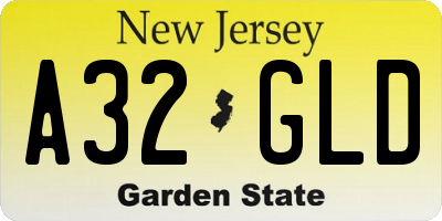 NJ license plate A32GLD