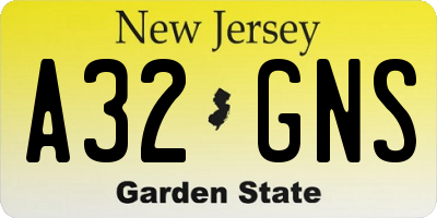 NJ license plate A32GNS
