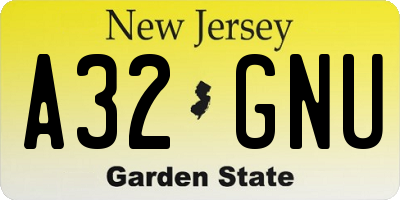 NJ license plate A32GNU