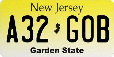 NJ license plate A32GOB