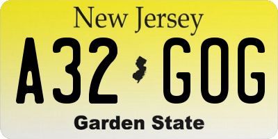 NJ license plate A32GOG