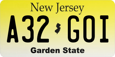 NJ license plate A32GOI