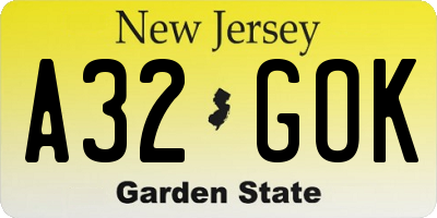 NJ license plate A32GOK