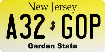 NJ license plate A32GOP