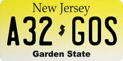 NJ license plate A32GOS