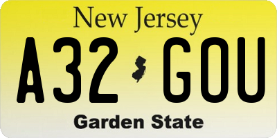 NJ license plate A32GOU
