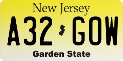 NJ license plate A32GOW