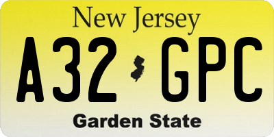 NJ license plate A32GPC