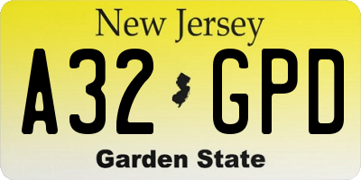 NJ license plate A32GPD