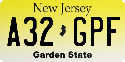 NJ license plate A32GPF