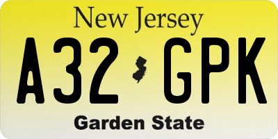 NJ license plate A32GPK