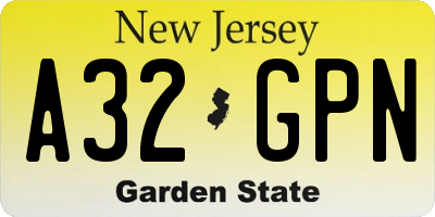NJ license plate A32GPN