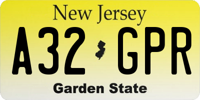 NJ license plate A32GPR