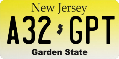 NJ license plate A32GPT