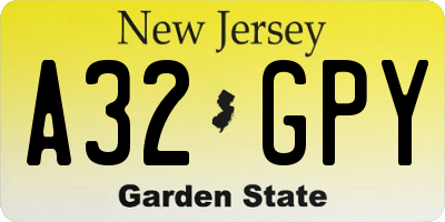 NJ license plate A32GPY