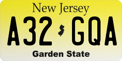 NJ license plate A32GQA