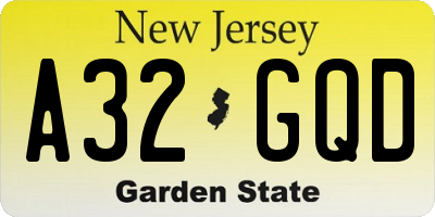 NJ license plate A32GQD