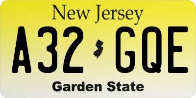 NJ license plate A32GQE