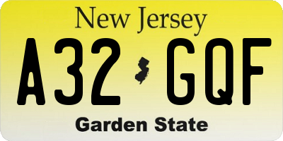 NJ license plate A32GQF