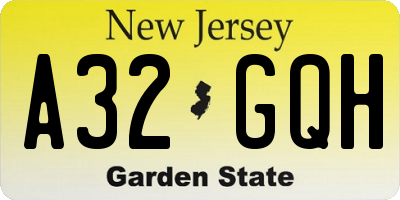 NJ license plate A32GQH