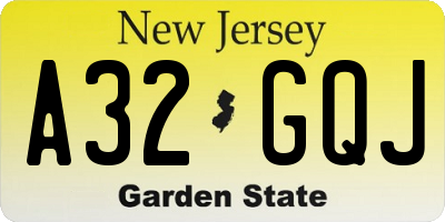 NJ license plate A32GQJ