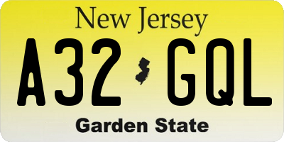 NJ license plate A32GQL
