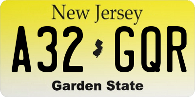 NJ license plate A32GQR