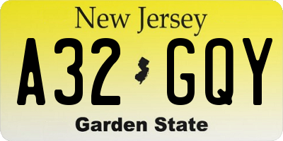 NJ license plate A32GQY