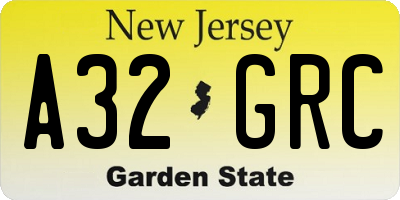 NJ license plate A32GRC
