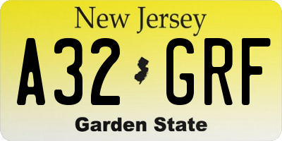 NJ license plate A32GRF