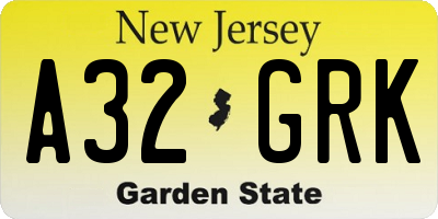 NJ license plate A32GRK