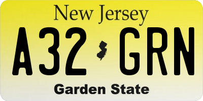 NJ license plate A32GRN