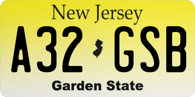 NJ license plate A32GSB