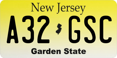 NJ license plate A32GSC