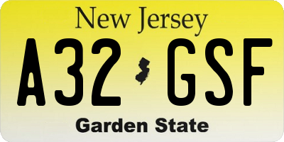 NJ license plate A32GSF