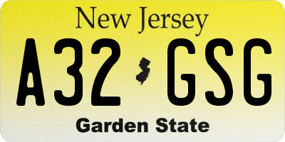 NJ license plate A32GSG