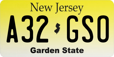 NJ license plate A32GSO