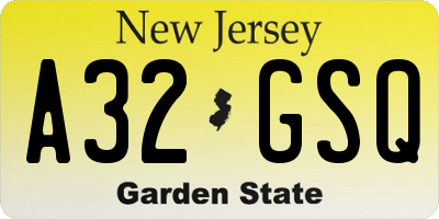 NJ license plate A32GSQ