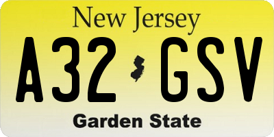NJ license plate A32GSV