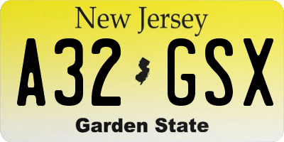 NJ license plate A32GSX