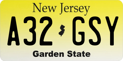 NJ license plate A32GSY