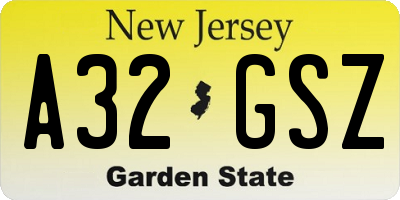 NJ license plate A32GSZ