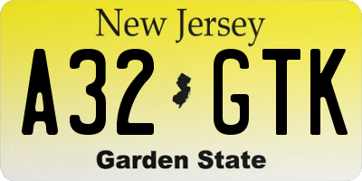 NJ license plate A32GTK