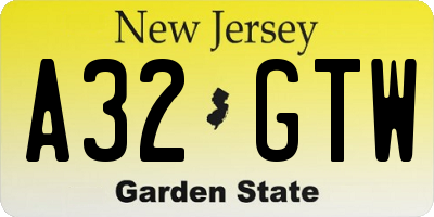 NJ license plate A32GTW